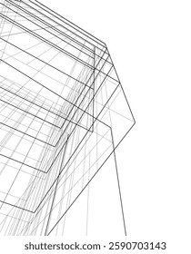 Futuristic Architectural Wireframe – Abstract Skyscraper Cityscape with Geometric Perspective