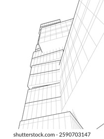 Futuristic Architectural Wireframe – Abstract Skyscraper Cityscape with Geometric Perspective