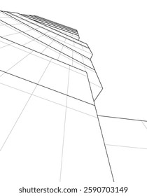 Futuristic Architectural Wireframe – Abstract Skyscraper Cityscape with Geometric Perspective