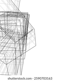 Futuristic Architectural Wireframe – Abstract Skyscraper Cityscape with Geometric Perspective