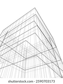Futuristic Architectural Wireframe – Abstract Skyscraper Cityscape with Geometric Perspective