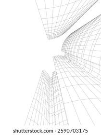 Futuristic Architectural Wireframe – Abstract Skyscraper Cityscape with Geometric Perspective