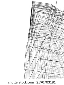 Futuristic Architectural Wireframe – Abstract Skyscraper Cityscape with Geometric Perspective