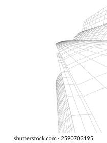 Futuristic Architectural Wireframe – Abstract Skyscraper Cityscape with Geometric Perspective