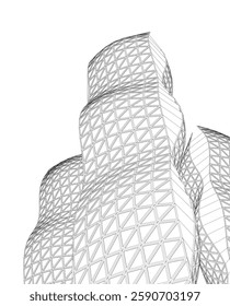 Futuristic Architectural Wireframe – Abstract Skyscraper Cityscape with Geometric Perspective