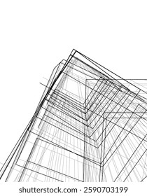 Futuristic Architectural Wireframe – Abstract Skyscraper Cityscape with Geometric Perspective