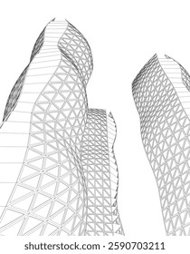 Futuristic Architectural Wireframe – Abstract Skyscraper Cityscape with Geometric Perspective