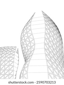 Futuristic Architectural Wireframe – Abstract Skyscraper Cityscape with Geometric Perspective