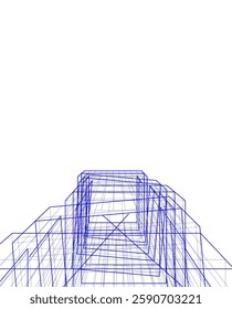 Futuristic Architectural Wireframe – Abstract Skyscraper Cityscape with Geometric Perspective