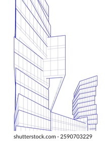 Futuristic Architectural Wireframe – Abstract Skyscraper Cityscape with Geometric Perspective