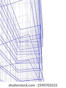 Futuristic Architectural Wireframe – Abstract Skyscraper Cityscape with Geometric Perspective