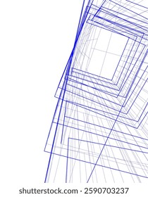 Futuristic Architectural Wireframe – Abstract Skyscraper Cityscape with Geometric Perspective