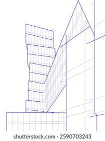 Futuristic Architectural Wireframe – Abstract Skyscraper Cityscape with Geometric Perspective