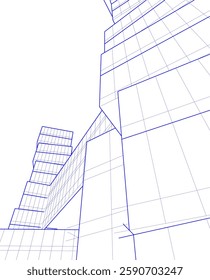 Futuristic Architectural Wireframe – Abstract Skyscraper Cityscape with Geometric Perspective