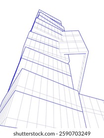 Futuristic Architectural Wireframe – Abstract Skyscraper Cityscape with Geometric Perspective