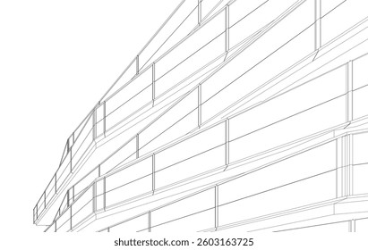 Futuristic Architecture Sketch - Abstract Building Facade - Geometric Perspective - Vector Illustration