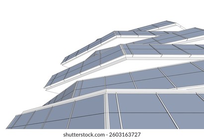 Futuristic Architecture Sketch - Abstract Building Facade - Geometric Perspective - Vector Illustration