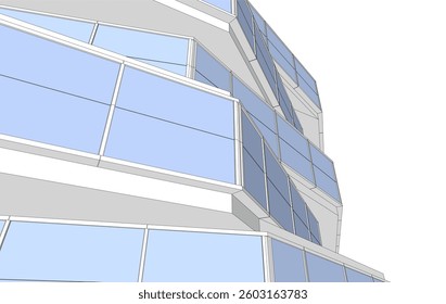 Futuristic Architecture Sketch - Abstract Building Facade - Geometric Perspective - Vector Illustration