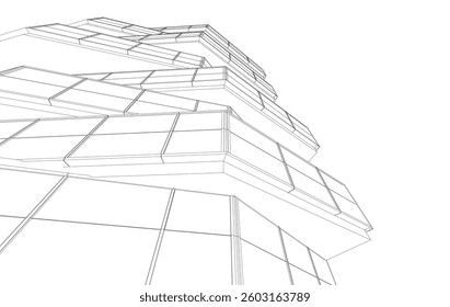 Futuristic Architecture Sketch - Abstract Building Facade - Geometric Perspective - Vector Illustration