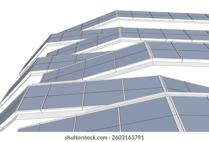 Futuristic Architecture Sketch - Abstract Building Facade - Geometric Perspective - Vector Illustration