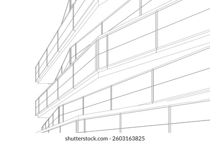 Futuristic Architecture Sketch - Abstract Building Facade - Geometric Perspective - Vector Illustration