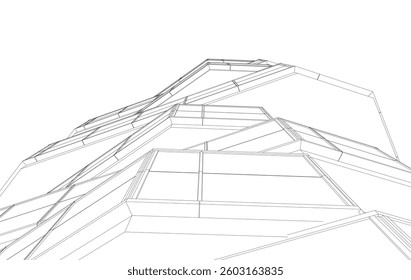 Futuristic Architecture Sketch - Abstract Building Facade - Geometric Perspective - Vector Illustration