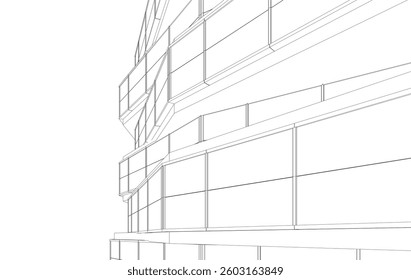 Futuristic Architecture Sketch - Abstract Building Facade - Geometric Perspective - Vector Illustration