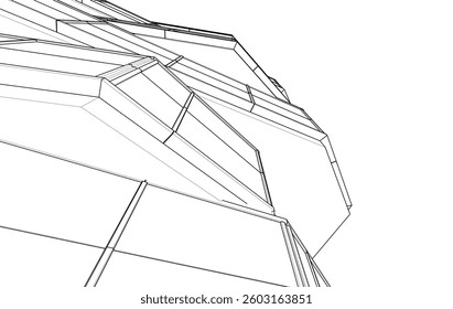 Futuristic Architecture Sketch - Abstract Building Facade - Geometric Perspective - Vector Illustration