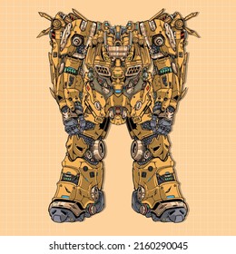 Futuristic Armor War Giant Mecha Robot Builded By Head Arm Body Leg Weapon Illustration Premium Vector