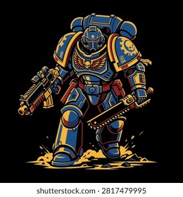 A futuristic armored soldier stands ready for a tactical battle