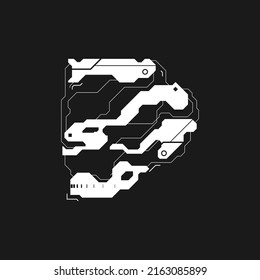 Futuristic arrow. Сyberpunk interface cyber element. Tech pointer, direction. Cyberpunk style arrow for design of game, poster, banner, flyer. Tech aesthetics. Vector illustration
