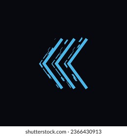 Futuristic arrow, vector illustration for web design isolated on black background. Neon game element for ui interface, digital sci fi drawing. Abstract form in blue color.