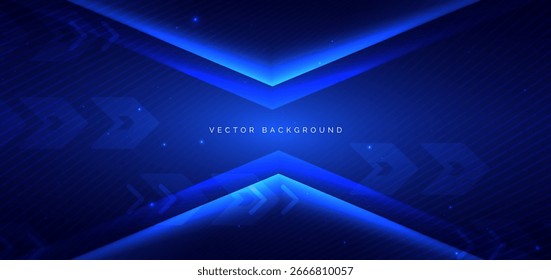 Vertical de flecha futurista efecto de iluminación azul y brillo sobre fondo azul. Concepto de comunicación de datos de Tecnología. Ilustración vectorial