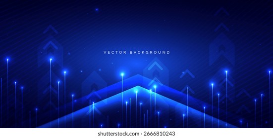 Futuristic arrow vertical blue lighting effect and sparkle on blue background. Technology data communication concept. Vector illustration