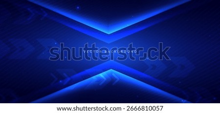 Futuristic arrow vertical blue lighting effect and sparkle on blue background. Technology data communication concept. Vector illustration