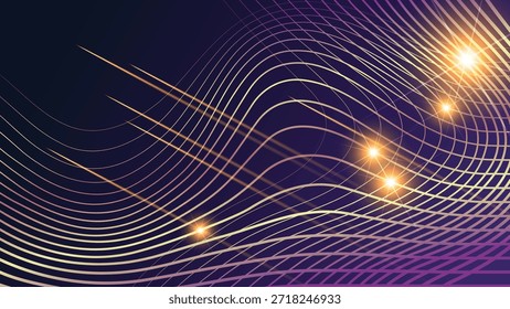 Fondo de arte futurista con líneas onduladas, destellos de energía y meteoritos. Una excelente ilustración para publicidad, carteles, postales, tarjetas de visita, atributos corporativos y sus otros proyectos. Vector.
