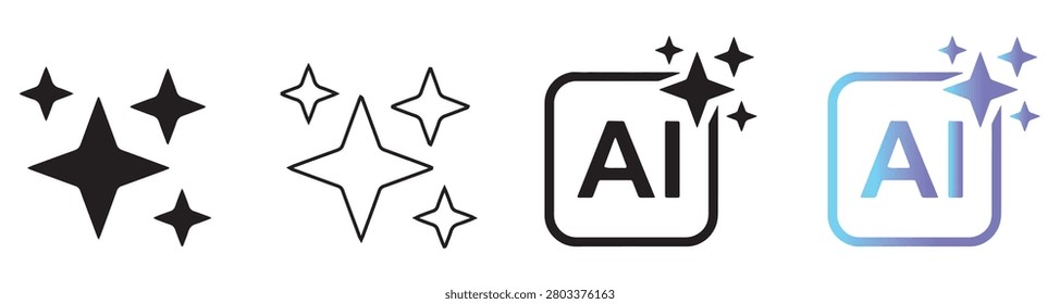 A futuristic Artificial Intelligence AI icon design featuring sparkle stars, magical effects, and modern technology symbols. This creative vector illustration combines AI concepts with digital innovation, smart systems, and advanced technology aesthetics. Available in clean black outline and colorful gradient styles, making it perfect for AI branding, software interfaces, mobile apps, websites, presentations, futuristic projects, and digital marketing designs.

#ArtificialIntelligence #AIIcon #FutureTechnology #SparkleEffect #AIConcept #DigitalInnovation #TechDesign #MachineLearning #VectorIllustration #ModernIcon #FuturisticDesign #SmartTechnology #GradientDesign #TechnologySymbol