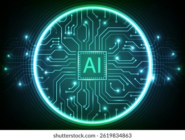  Futuristic artificial intelligence background with digital circuits, machine learning, and high-tech virtual interfaces.
