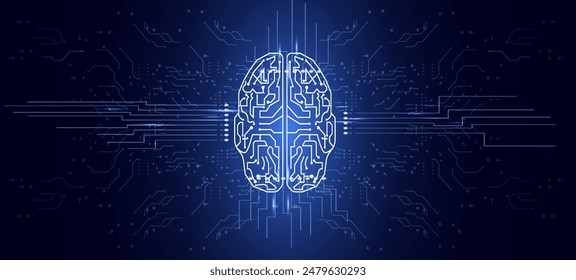 Futuristic Artificial Intelligence Brain on Digital Circuit Background