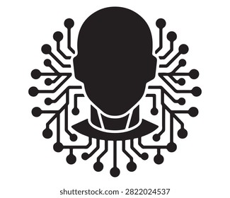 Futuristic artificial intelligence concept icon featuring a human head silhouette with integrated circuitry intelligence artificial