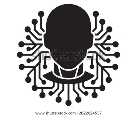 Futuristic artificial intelligence concept icon featuring a human head silhouette with integrated circuitry intelligence artificial