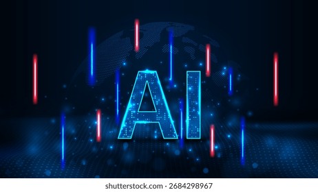 Futuristic artificial intelligence global network connection wave dots abstract digital technology background