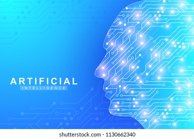 Futuristic Artificial Intelligence and Machine Learning Concept.. Human Big Data Visualization. Wave Flow Communication, Scientific vector illustration