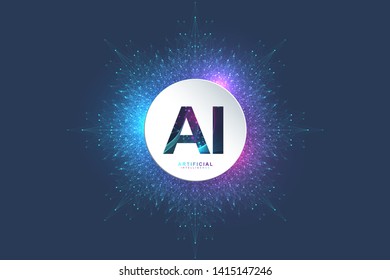 Futuristic Artificial Intelligence and Machine Learning Concept. Human Big Data Visualization. Wave Flow Communication, Scientific vector illustration