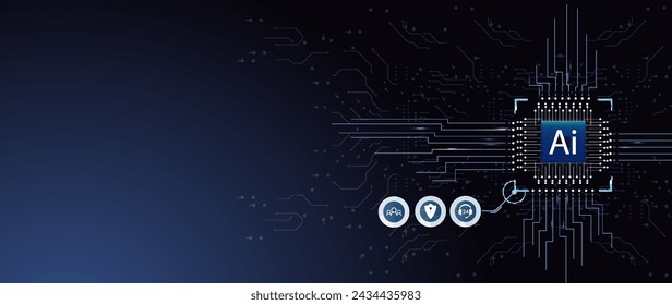 Futuristic Artificial Intelligence Processor with Circuitry and Icons, Technology Concept for Machine Learning and Automation