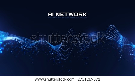 Futuristic artificial intelligence technology background with blue glowing neural and particles motion, vector illustration.