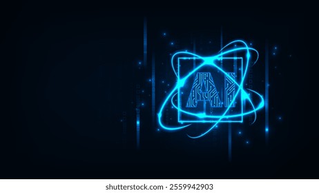 Futuristic artificial internet cyber technology concept. Abstract blue background.