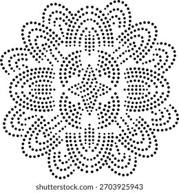 Futuristic Asian Bohemian Abstract Geometric Central Floral Design Element With Overlapping Dotted Elliptical Petals. Can Be Used For Fabric, Embroidery, Cushion, Card, Carpet, Decoration, Cover Etc.