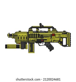 Futuristische Assault Rifle-Waffe mit Granatwerfer-Symbol Silhouette Vektorgrafik