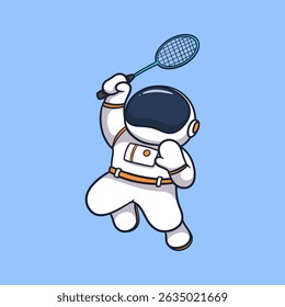 Futuristic astronaut in spacesuit playing badminton, ideal for sci-fi, technology, sports campaigns and space adventure themes.